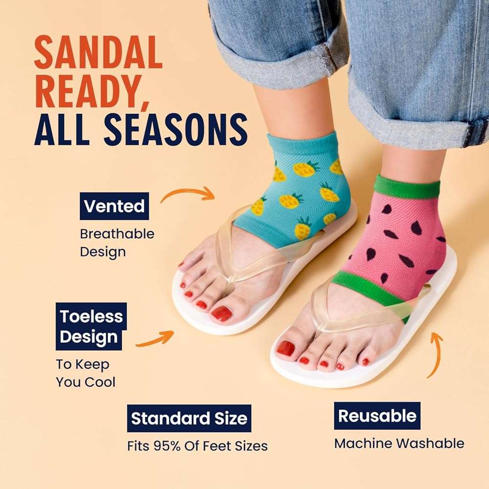 Dr. Frederick's Original Moisturizing Heel Socks for Dry Cracked Heels Treatment - 3 Pairs - Infused with Coconut Oil and Mango Butter - Stocking Stuffers for Adults - Summer Print - Image 5