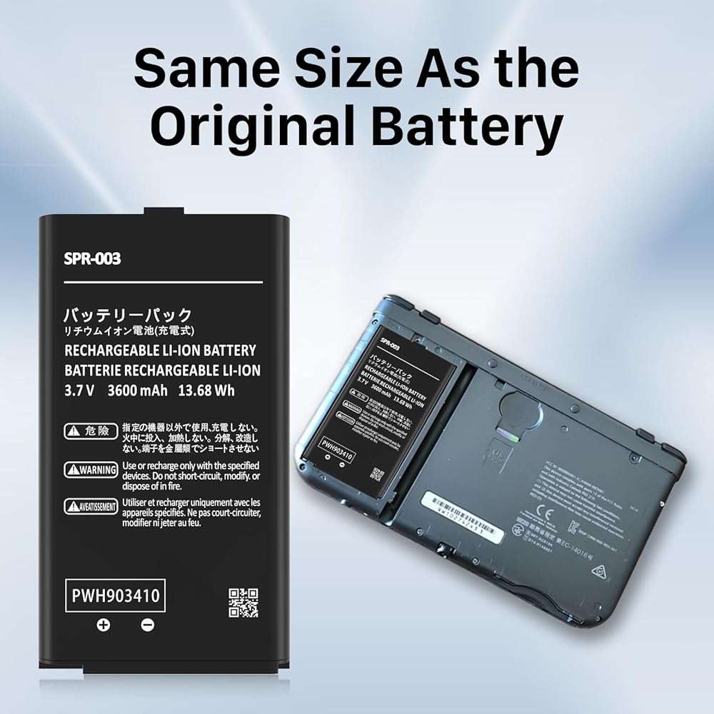 SPR-003 Battery, 3600mAh New Upgrade High Capacity Battery Replacement for Nintendo 3DS XL/New 3DS XL/ 3DS LL/New 3DS LL/SPR-001/ RED-001 Game Console with Repair Tool Kit - 1 Pack - Image 3