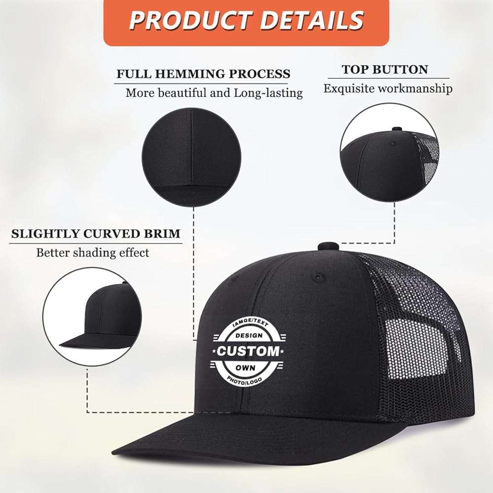 Custom Hats Bulk Design Your own Custom Trucker hat with Logo/Text Customized Baseball Cap Personalized Hats for Men/Women - Image 6