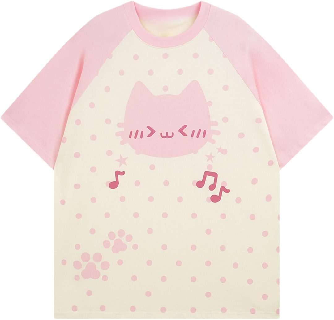 Y2K Cutecore Kawaii Teen Shirt Coquette Harajuku Oversize Japan Cat Print Cute Tshirt Top Clothes - Image 1