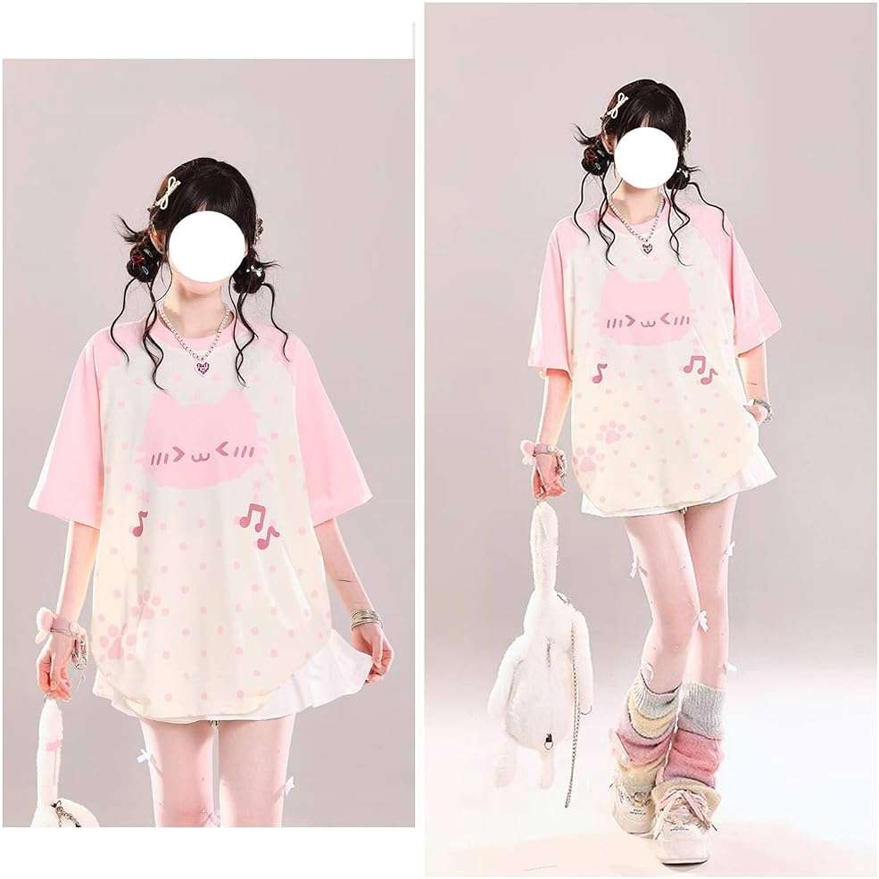 Y2K Cutecore Kawaii Teen Shirt Coquette Harajuku Oversize Japan Cat Print Cute Tshirt Top Clothes - Image 2