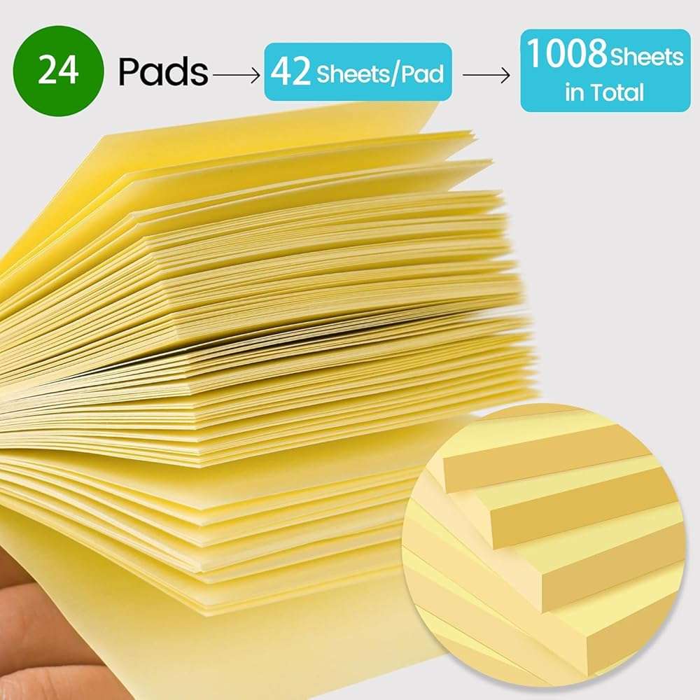 (24 Pack) Sticky Notes 3x3 in Yellow, Clean Removal, Recyclable, Self-Stick Pads, Easy to Post for Home, Office, Notebook - Image 3