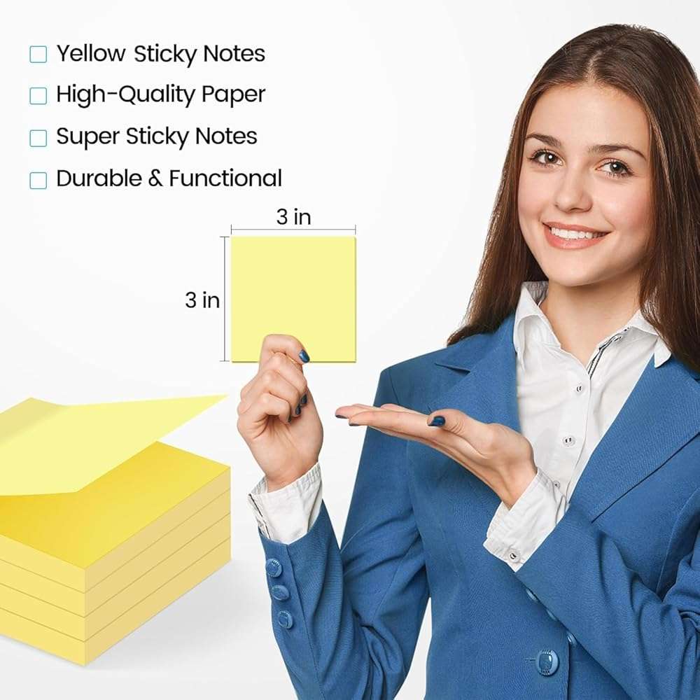 (24 Pack) Sticky Notes 3x3 in Yellow, Clean Removal, Recyclable, Self-Stick Pads, Easy to Post for Home, Office, Notebook - Image 4