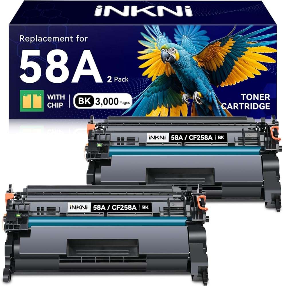 InkNI CF258A 58A Toner Cartridge Black (with Chip) Compatible Replacement for HP 58A 58X CF258A CF258X for LaserJet MFP M428fdw M428fdn M428dw M404 M428 Pro M404n M404dn M404dw Printer(2 Pack) - Image 1