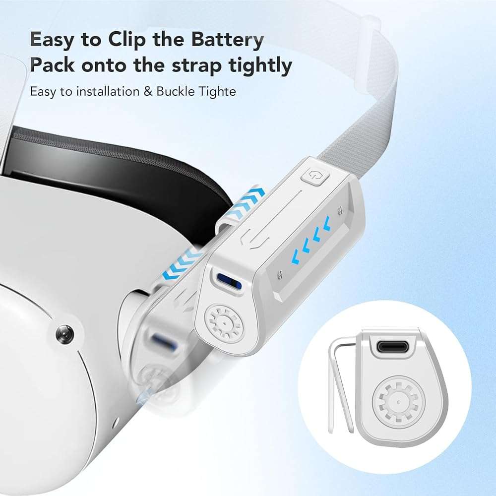 5000mAh Battery Pack for Meta Quest 2, Lightweight Extended VR Battery Pack Charger Accessories for Meta Oculus Quest 2 Original Head Strap and Elite Strap, for Extra 2-4H Playtime - White - Image 5