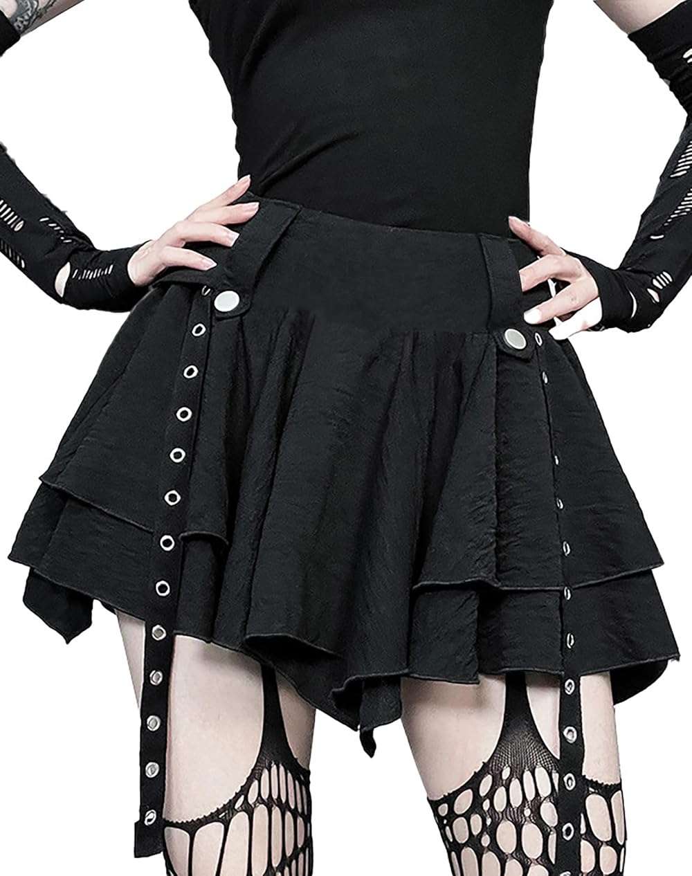 Sunidol Women's Y2K Gothic Punk Skirt High Waist Plaid Pleated Skorts Ruffles Fairy Grunge A-Line Skater Skirts - Image 2