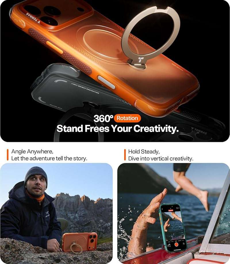 TORRAS Ostand Q3 Air for iPhone 17 Pro Max Case with 360 Magnetic Stand, Fit for MagSafe, Mil-Grade Drop Tested, Camera Control Button, Shockproof Phone Case for iPhone 17 Pro Max 6.9", Shadow Black - Image 4