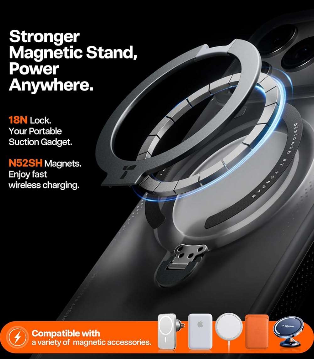 TORRAS Ostand Q3 Air for iPhone 17 Pro Max Case with 360 Magnetic Stand, Fit for MagSafe, Mil-Grade Drop Tested, Camera Control Button, Shockproof Phone Case for iPhone 17 Pro Max 6.9", Shadow Black - Image 5