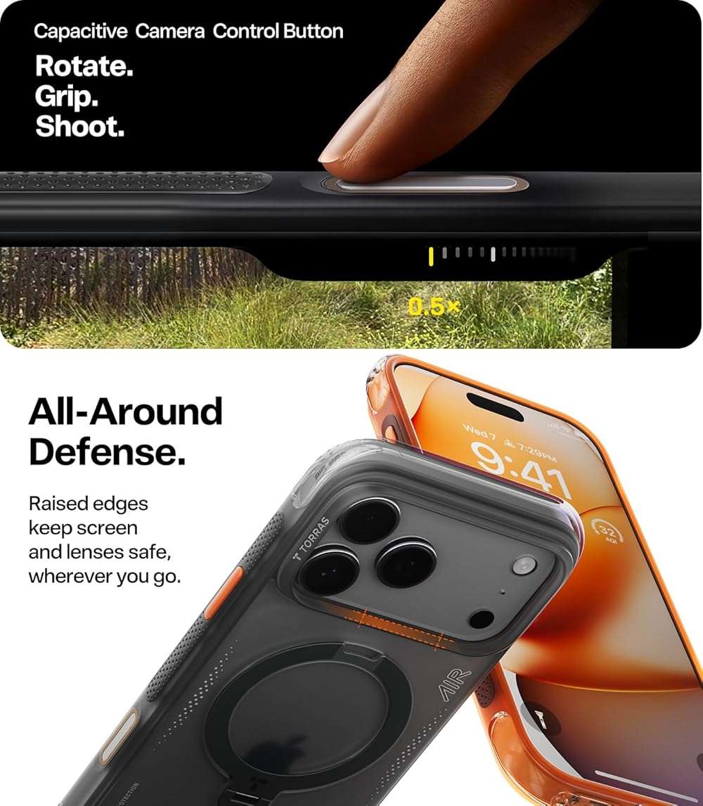 TORRAS Ostand Q3 Air for iPhone 17 Pro Max Case with 360 Magnetic Stand, Fit for MagSafe, Mil-Grade Drop Tested, Camera Control Button, Shockproof Phone Case for iPhone 17 Pro Max 6.9", Shadow Black - Image 6