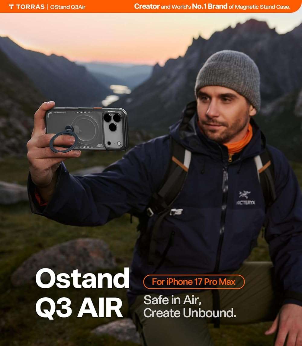 TORRAS Ostand Q3 Air for iPhone 17 Pro Max Case with 360 Magnetic Stand, Fit for MagSafe, Mil-Grade Drop Tested, Camera Control Button, Shockproof Phone Case for iPhone 17 Pro Max 6.9", Shadow Black - Image 7