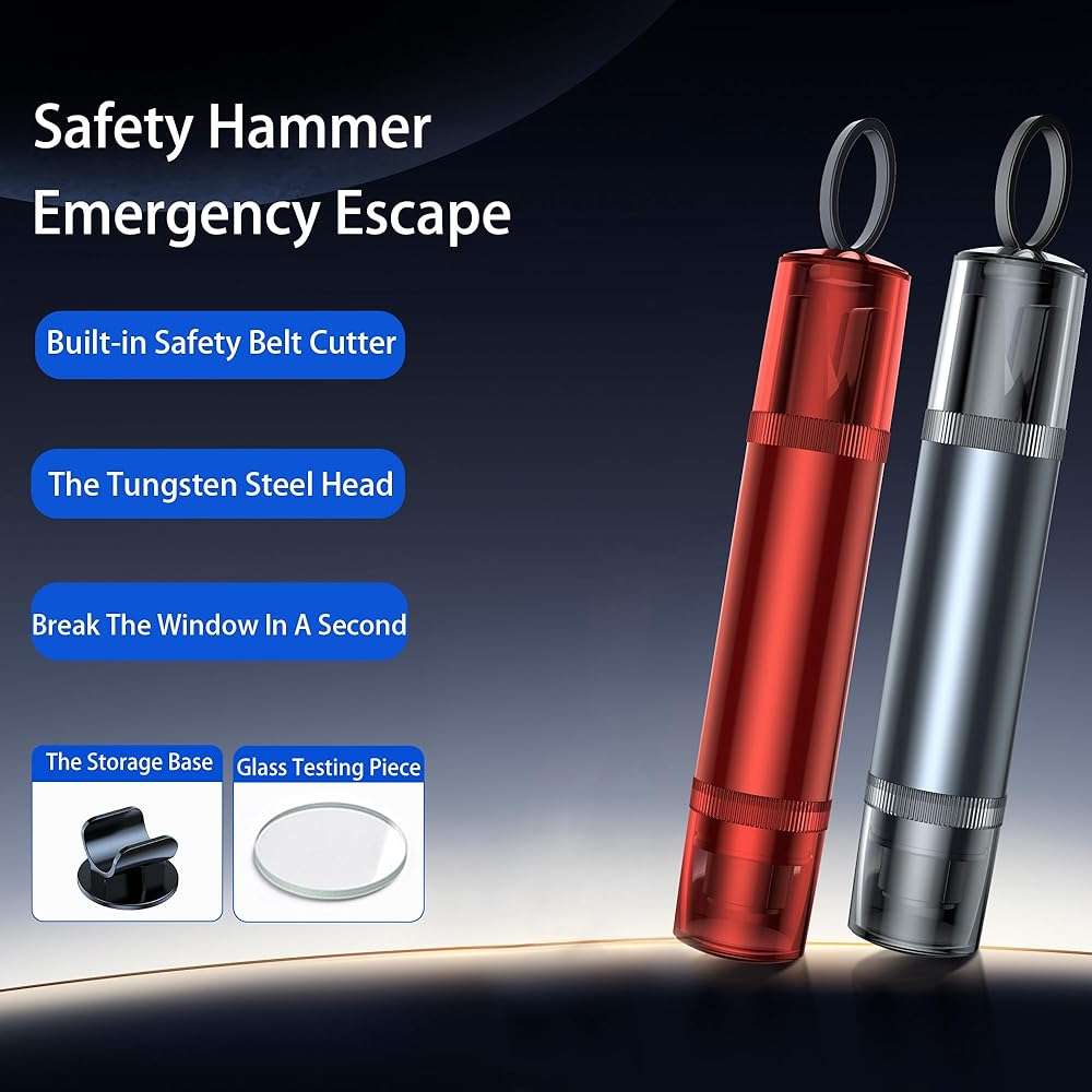 EJYARC Safe Hammer Car Window Breaker Seatbelt Cutter Under Water or Fire,2 IN1 Window Breaker Tool Auto Glass Breaker Emergency Escape Tool Kit,Car Accessories All Vehicles(2 PCS Black & Red) - Image 3