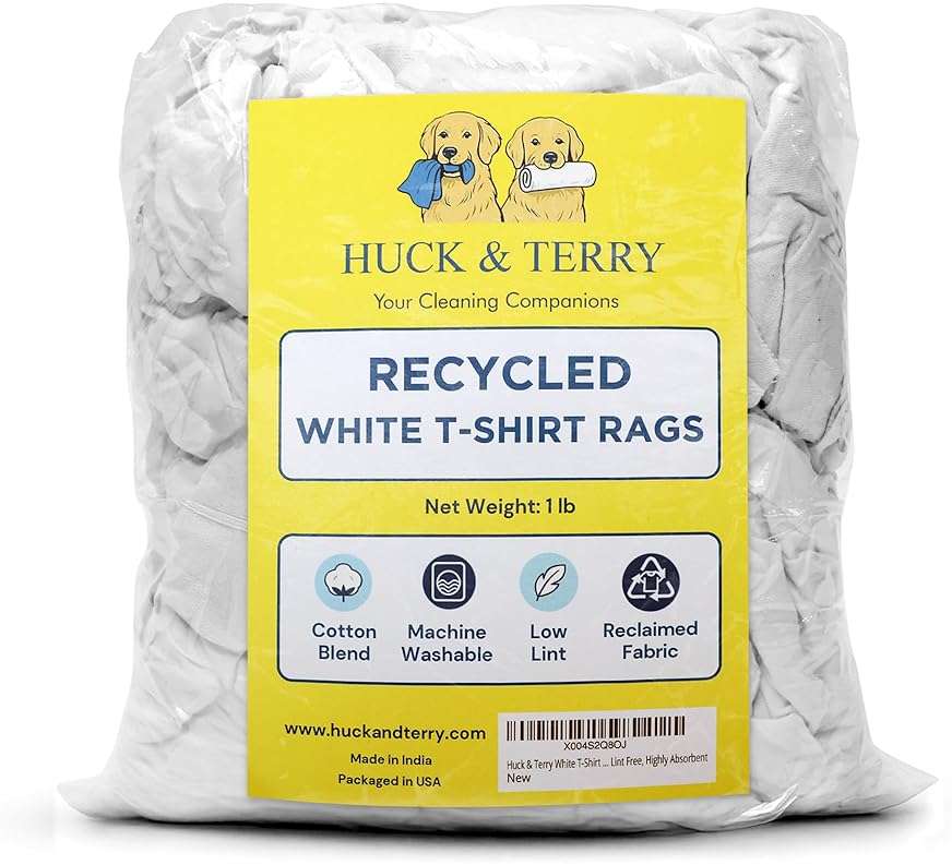 Huck & Terry White T-Shirt Bag of Rags, 100% Recycled Material, Cotton Blend Bar Mop, Reclaimed, Eco-Friendly Cloth, Cleaning & Painting Rags, Lint Free, Highly Absorbent (Bag, 1, Pound) - Image 2