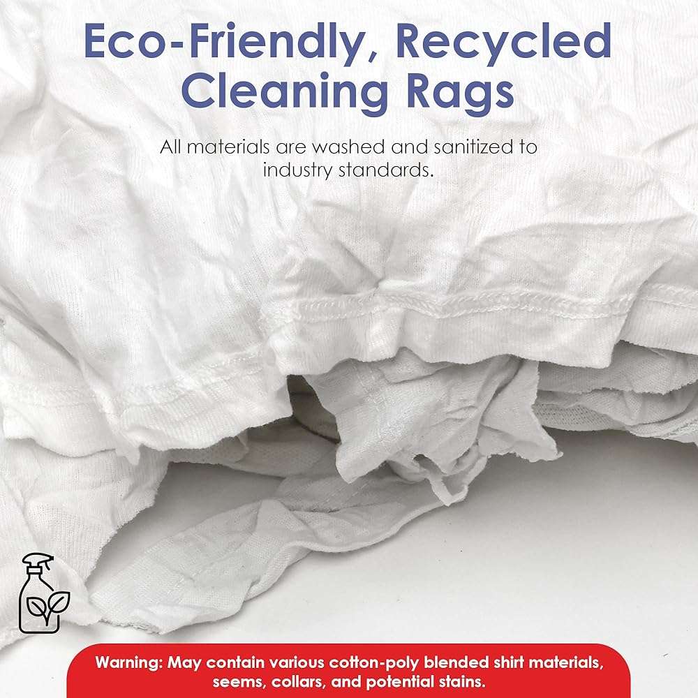 Huck & Terry White T-Shirt Bag of Rags, 100% Recycled Material, Cotton Blend Bar Mop, Reclaimed, Eco-Friendly Cloth, Cleaning & Painting Rags, Lint Free, Highly Absorbent (Bag, 1, Pound) - Image 3