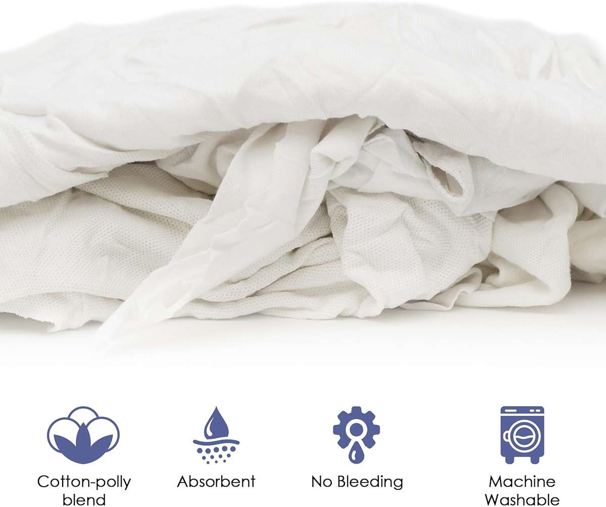Huck & Terry White T-Shirt Bag of Rags, 100% Recycled Material, Cotton Blend Bar Mop, Reclaimed, Eco-Friendly Cloth, Cleaning & Painting Rags, Lint Free, Highly Absorbent (Bag, 1, Pound) - Image 5