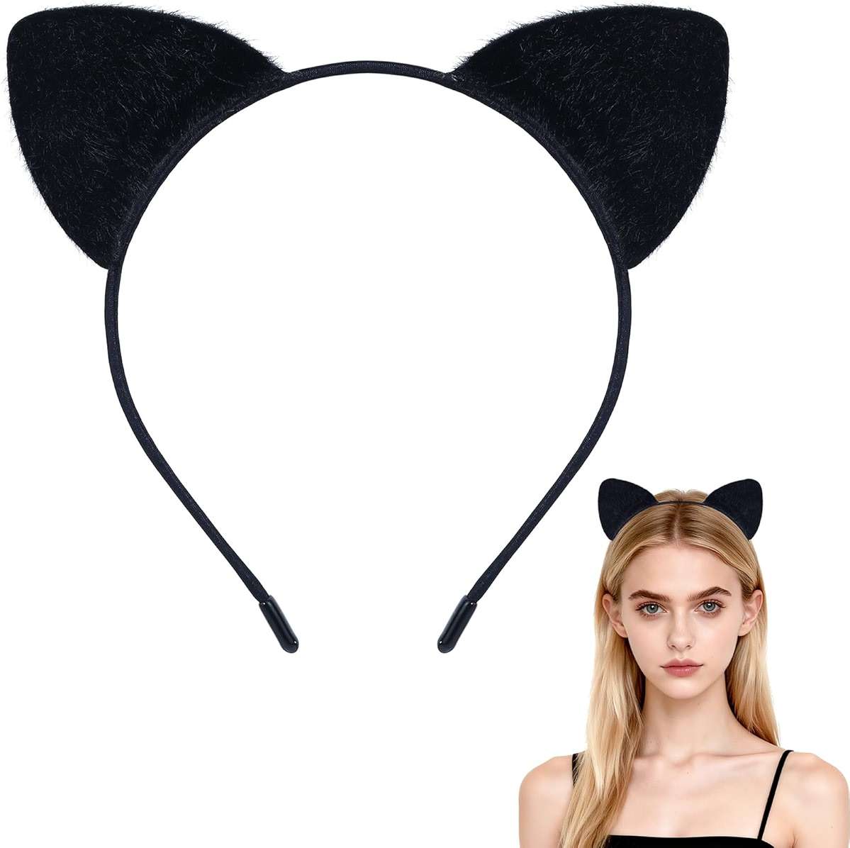 QXDBNXQ Furry Cat Ears Headband Women, Black Kitty Ear Cat Accessories for Halloween Cat Woman Costume Outfit - Image 1