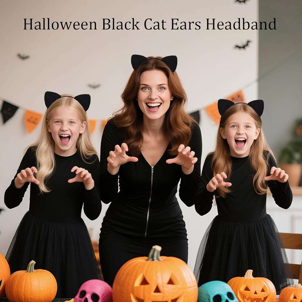 QXDBNXQ Furry Cat Ears Headband Women, Black Kitty Ear Cat Accessories for Halloween Cat Woman Costume Outfit - Image 5