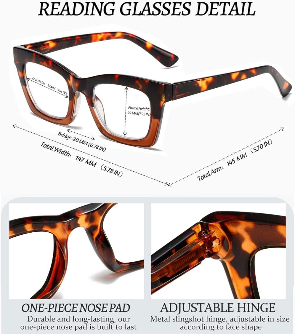 Hubeye Progressive Reading Glasses For Women Fashion Style Blue Light Blocking Computer Multifocus Square Reader - Image 5