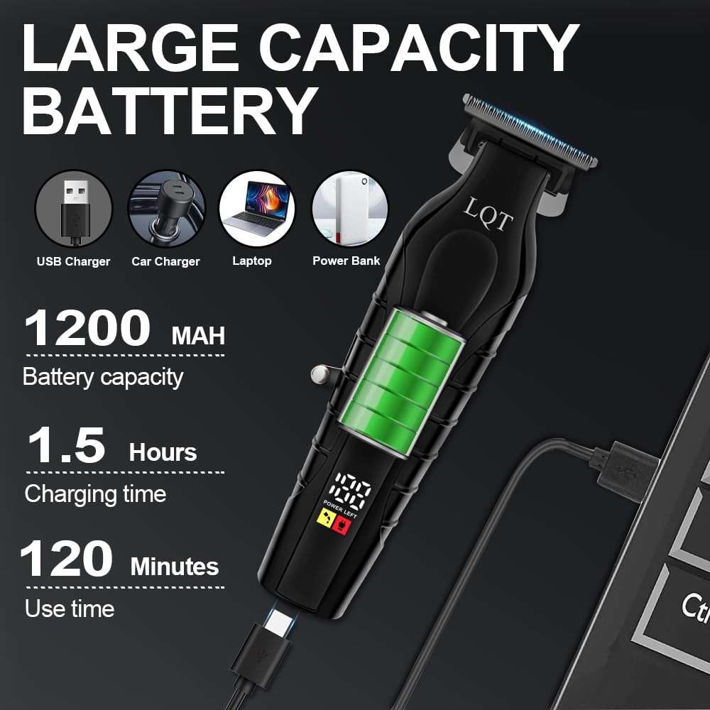 LQT 902 Professional Hair Trimmer for Men Cordless Beard and Mustache Trimmer Rechargeable Electric T Liners Clippers with Led Display and Luxury Gifts Box to Son Husband Father Men Gift - Image 5