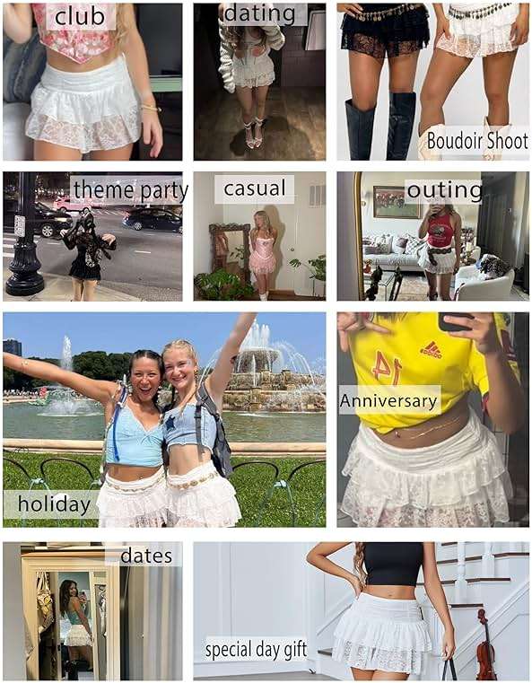 Avidlove Women's Y2k Lace Layered Mini Skirt High Waist Ruffle Skirt Skort Boho Outfits Micro Shorts Skirts - Image 5