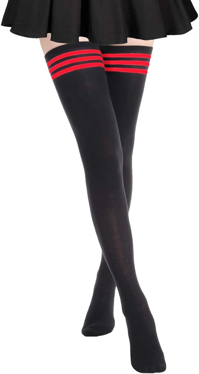 AQOKKA Extra Long Thigh High Socks for Women Striped Over Knee Thigh Socks Long Boot Thigh High Stockings Leg Warmers - Image 1