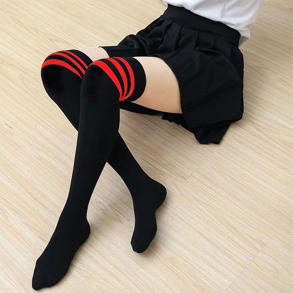 AQOKKA Extra Long Thigh High Socks for Women Striped Over Knee Thigh Socks Long Boot Thigh High Stockings Leg Warmers - Image 3