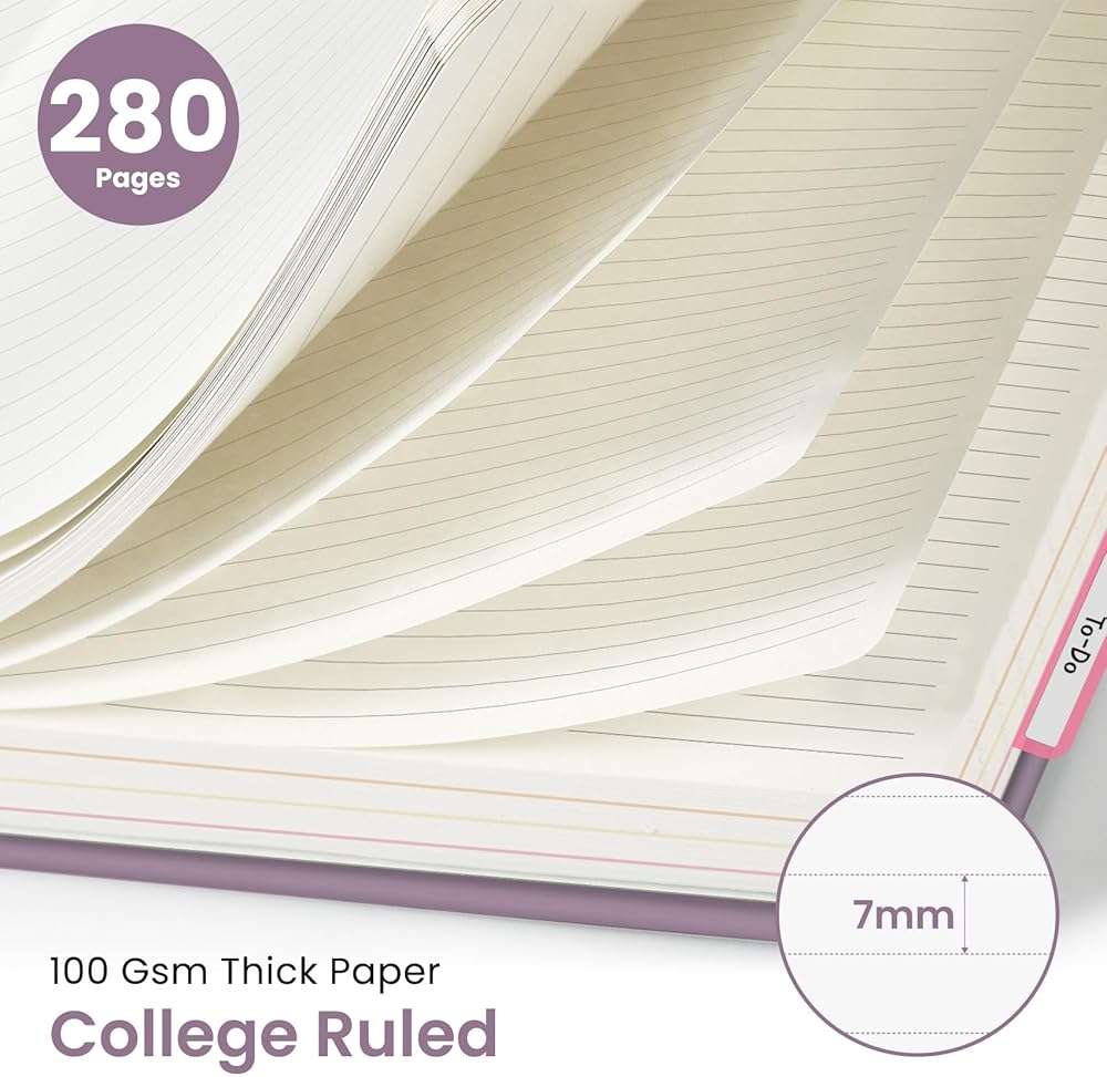 Hardcover Spiral Journal Notebooks for Work With Removable Dividers & Tabs, 8.5"x11" 5 Subject Notebook for Note Taking & Organizer, A4 College Ruled Lined Journal for Women & Writing, Purple, 280 Pages - Image 2
