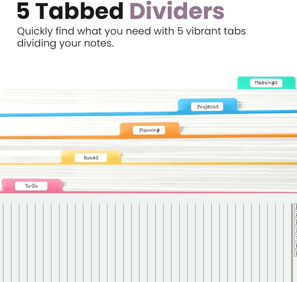 Hardcover Spiral Journal Notebooks for Work With Removable Dividers & Tabs, 8.5"x11" 5 Subject Notebook for Note Taking & Organizer, A4 College Ruled Lined Journal for Women & Writing, Purple, 280 Pages - Image 3