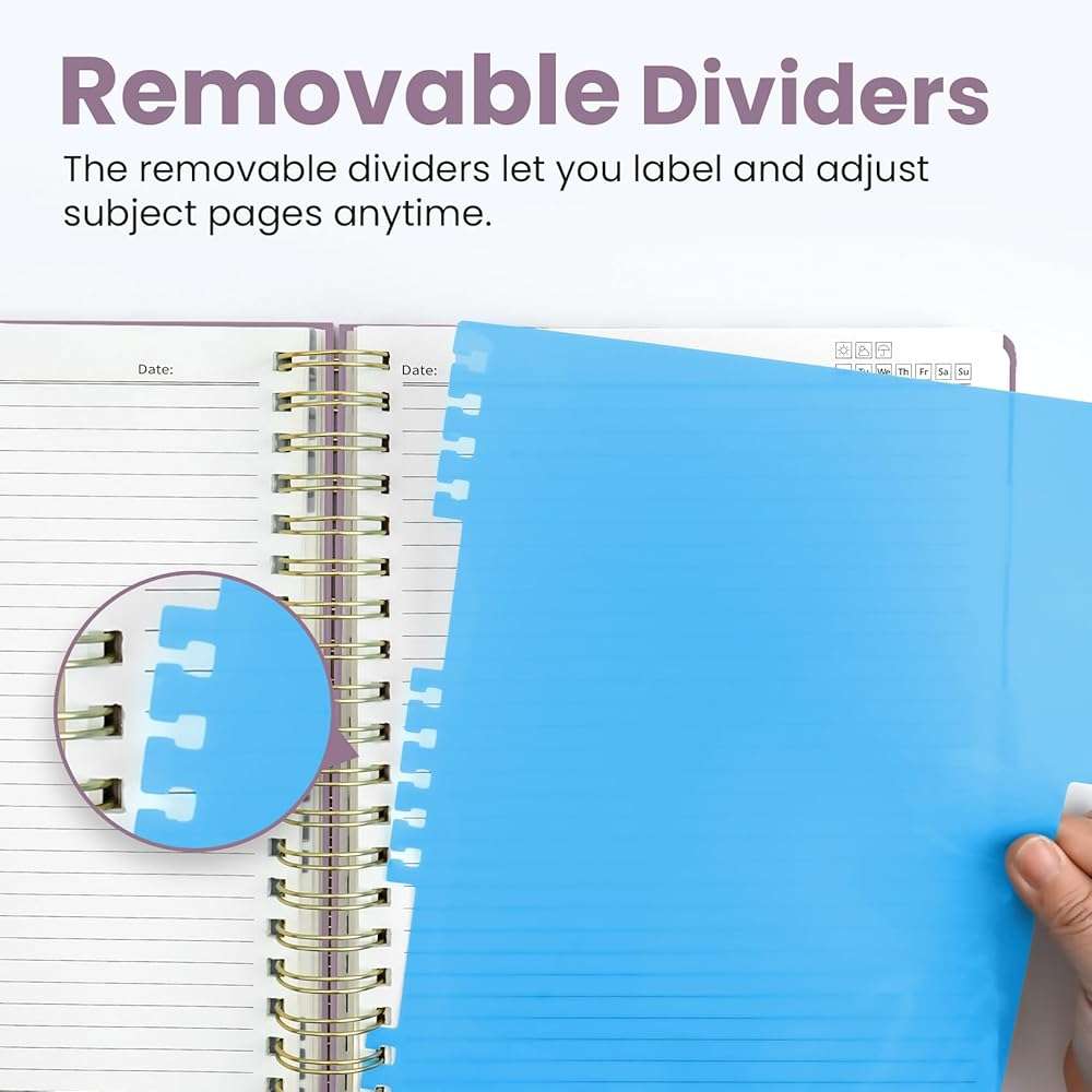 Hardcover Spiral Journal Notebooks for Work With Removable Dividers & Tabs, 8.5"x11" 5 Subject Notebook for Note Taking & Organizer, A4 College Ruled Lined Journal for Women & Writing, Purple, 280 Pages - Image 4