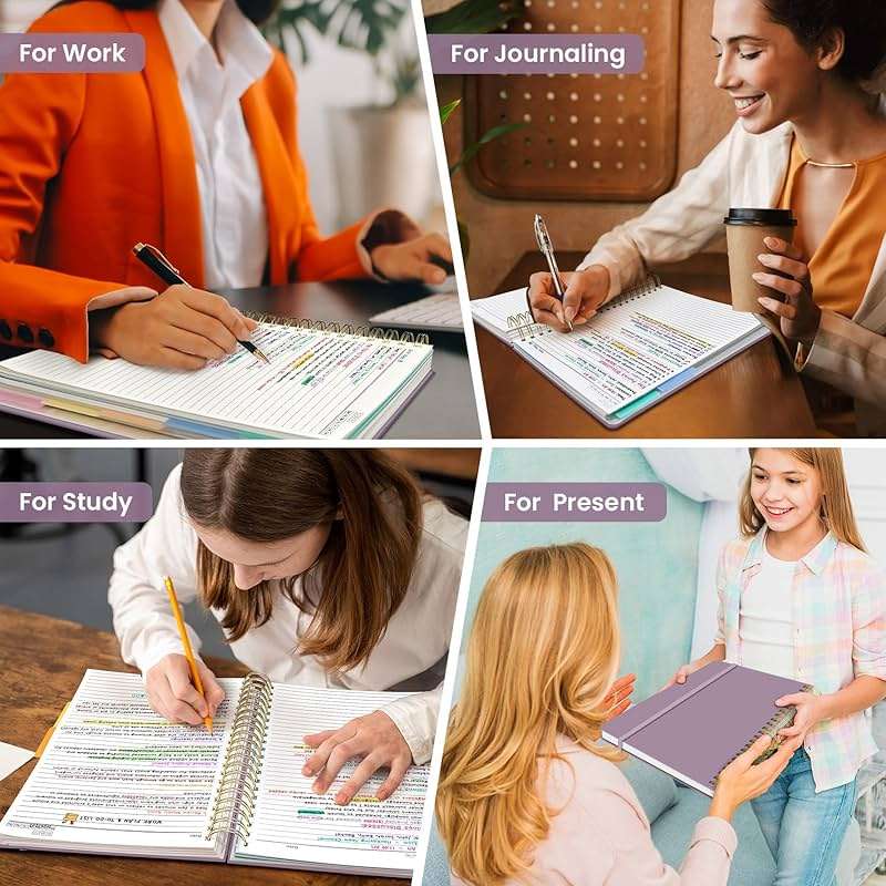Hardcover Spiral Journal Notebooks for Work With Removable Dividers & Tabs, 8.5"x11" 5 Subject Notebook for Note Taking & Organizer, A4 College Ruled Lined Journal for Women & Writing, Purple, 280 Pages - Image 7