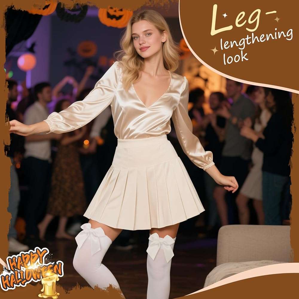 Women’s Thigh Highs with Satin Bow Accent – Sexy Over the Knee Stockings for Halloween, Parties & Cosplay Outfits - Image 4