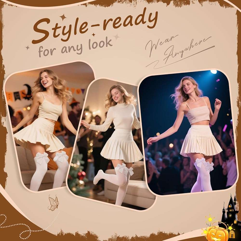 Women’s Thigh Highs with Satin Bow Accent – Sexy Over the Knee Stockings for Halloween, Parties & Cosplay Outfits - Image 9