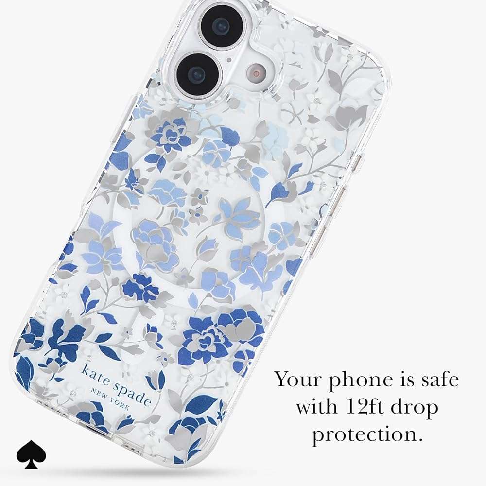 kate spade new york iPhone 17 Case - Compatible with MagSafe - Designer Phone Case - Flowerbed Blue Gems - Image 4