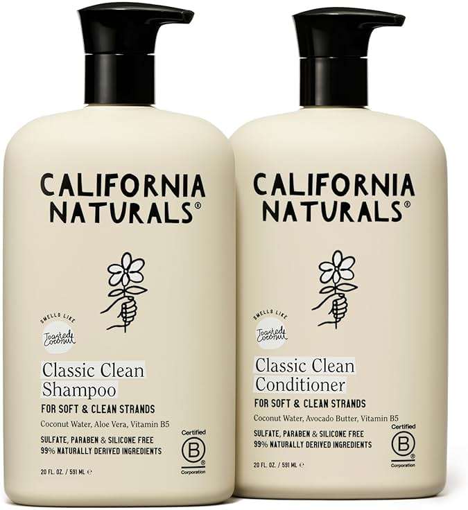 California Naturals Classic Clean Toasted Coconut Shampoo and Conditioner Set, Hair Care for Women & Men, Natural, Vegan, Cruelty, Silicone, Paraben, and Sulfate Free Shampoo, Color Safe, 20 Fl Oz - Image 1