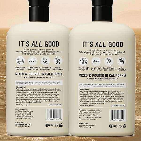 California Naturals Classic Clean Toasted Coconut Shampoo and Conditioner Set, Hair Care for Women & Men, Natural, Vegan, Cruelty, Silicone, Paraben, and Sulfate Free Shampoo, Color Safe, 20 Fl Oz - Image 5