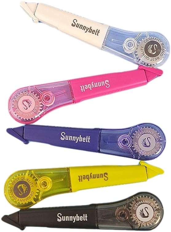 WISOPTUS 19.69ft Correction Tape Pen, 5-Count Pack, Dry Instantly, Stretch Resistant, not Easy to Break, as Smooth as Writing, Perfect for School, Office Supplies, Black White Red Yellow Blue - Image 1