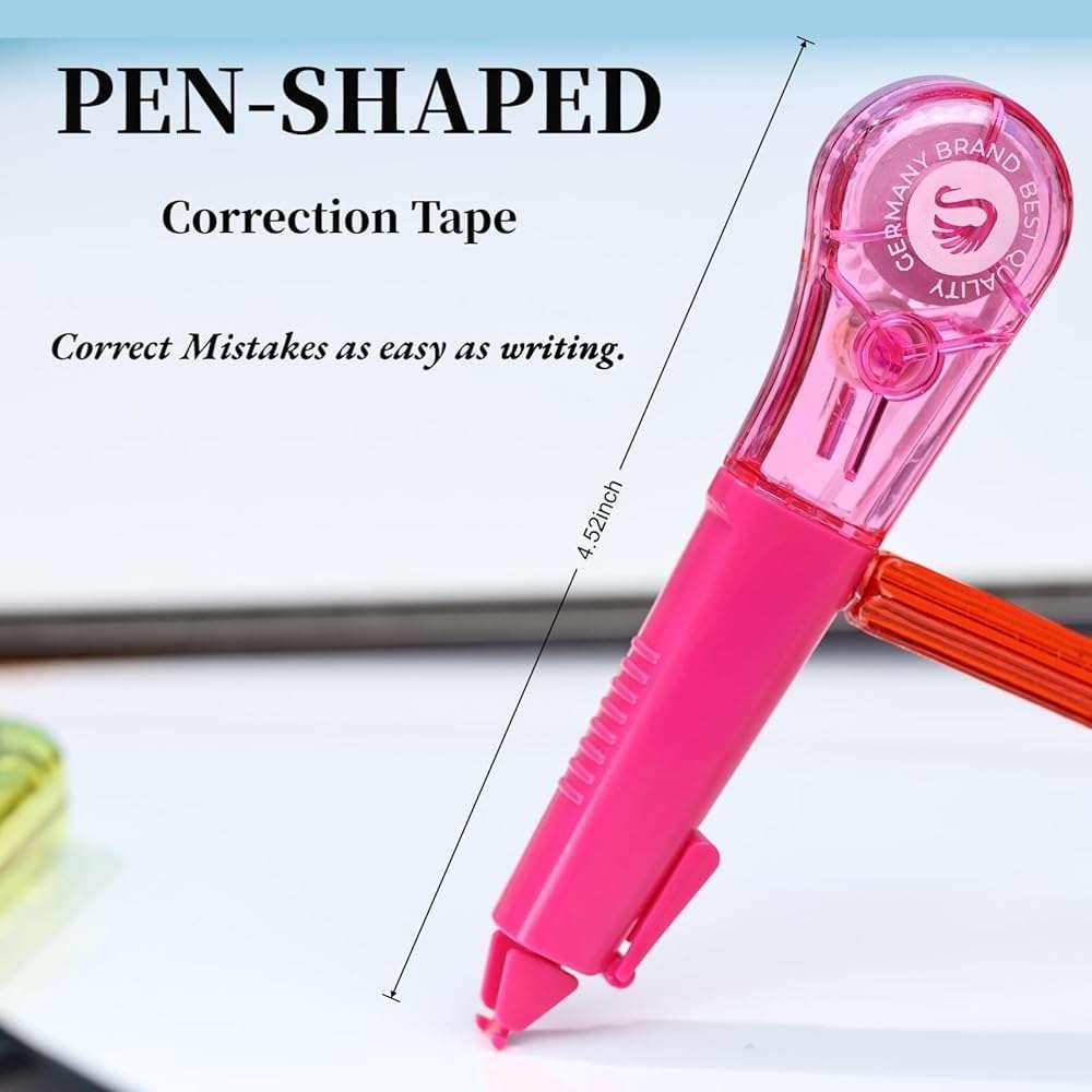 WISOPTUS 19.69ft Correction Tape Pen, 5-Count Pack, Dry Instantly, Stretch Resistant, not Easy to Break, as Smooth as Writing, Perfect for School, Office Supplies, Black White Red Yellow Blue - Image 6