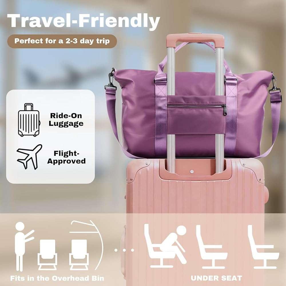 Weekender Duffel Bags for Women, Purple Travel Totes Bag for Airplane Essentials, Overnight Bags for Women with Trolley Sleeve, Large Carry On Hospital Bag for Labor and Delivery, Sport, Gym - Image 2