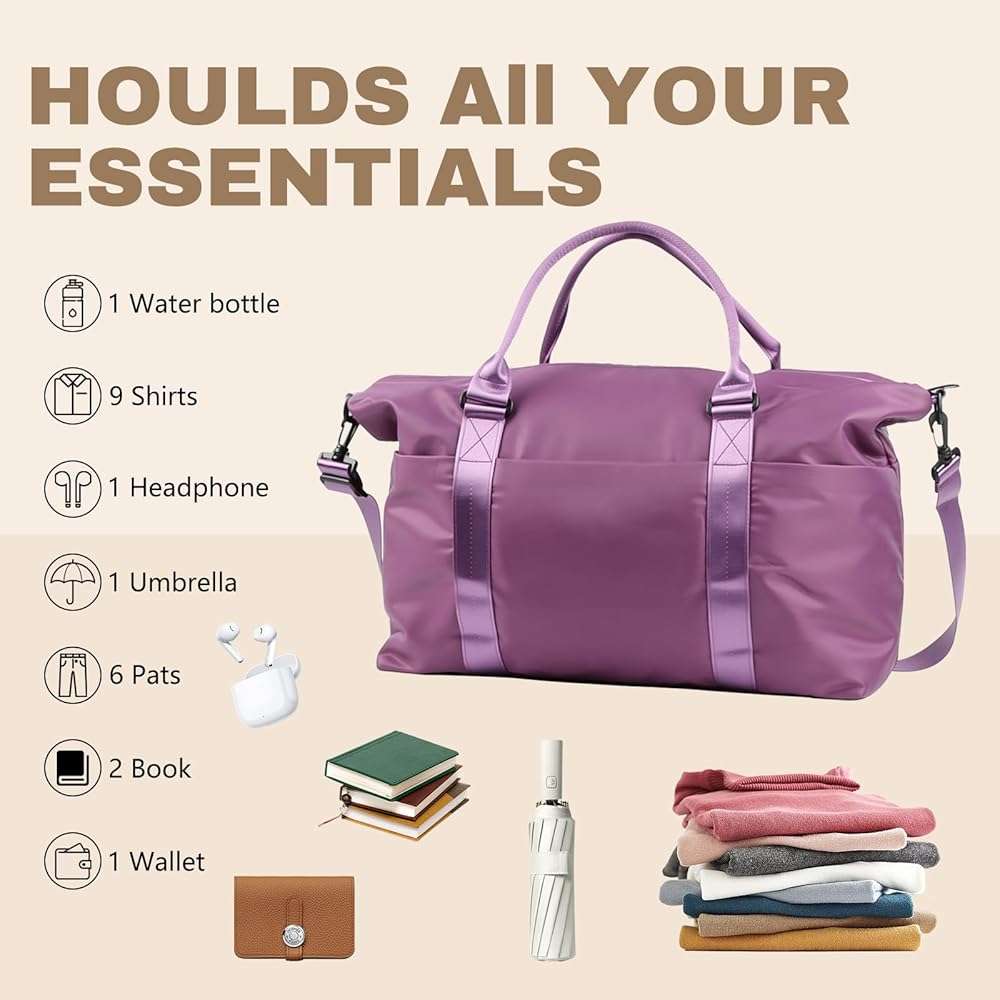 Weekender Duffel Bags for Women, Purple Travel Totes Bag for Airplane Essentials, Overnight Bags for Women with Trolley Sleeve, Large Carry On Hospital Bag for Labor and Delivery, Sport, Gym - Image 3