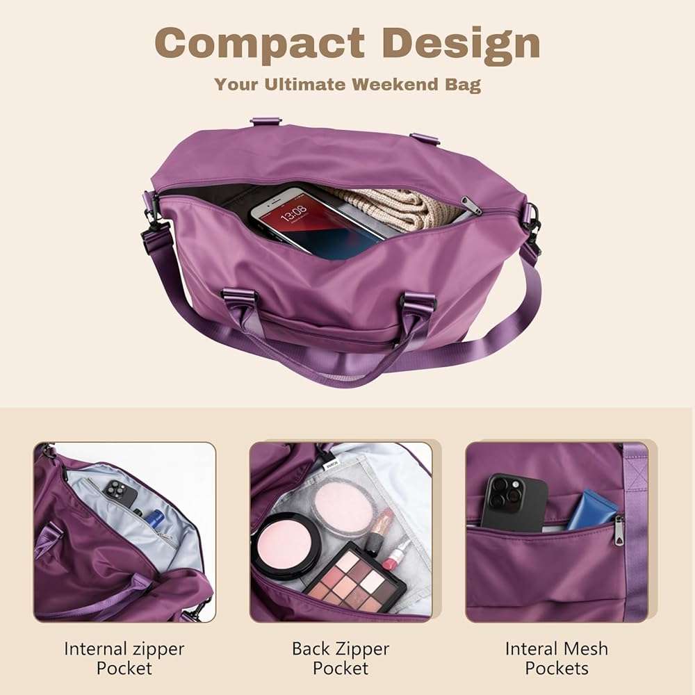 Weekender Duffel Bags for Women, Purple Travel Totes Bag for Airplane Essentials, Overnight Bags for Women with Trolley Sleeve, Large Carry On Hospital Bag for Labor and Delivery, Sport, Gym - Image 5