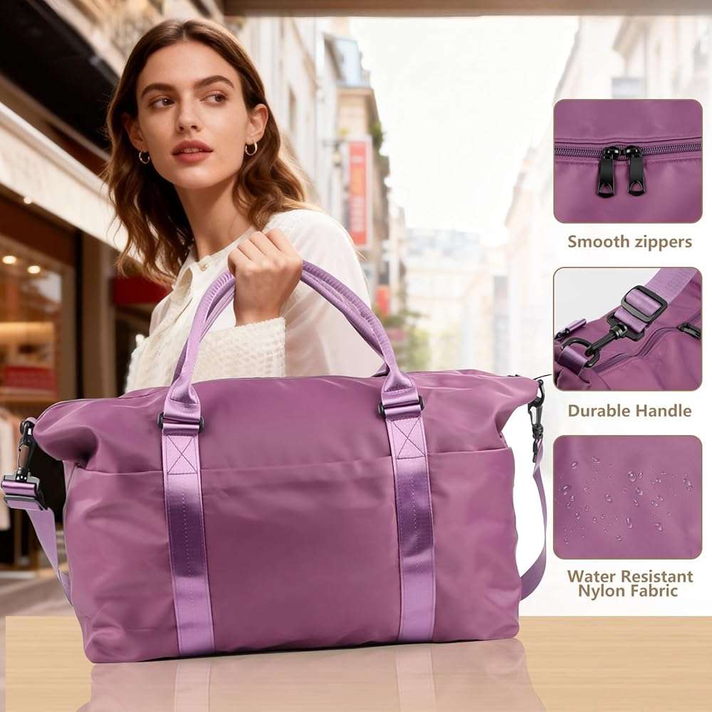 Weekender Duffel Bags for Women, Purple Travel Totes Bag for Airplane Essentials, Overnight Bags for Women with Trolley Sleeve, Large Carry On Hospital Bag for Labor and Delivery, Sport, Gym - Image 6