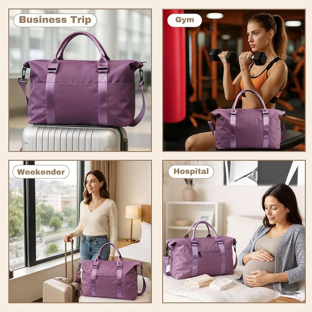 Weekender Duffel Bags for Women, Purple Travel Totes Bag for Airplane Essentials, Overnight Bags for Women with Trolley Sleeve, Large Carry On Hospital Bag for Labor and Delivery, Sport, Gym - Image 7