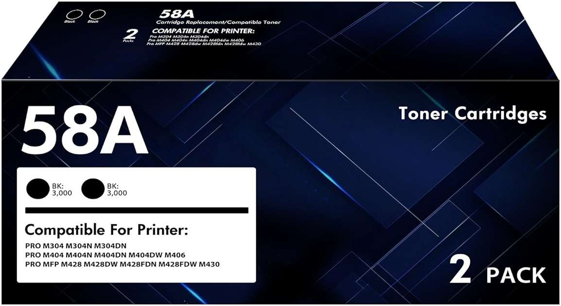 58A CF258A Toner Cartridge Black M428fdw Compatible for HP 58A CF258A 58X CF258X for HP MFP M428fdw M428fdn M428dw LaserJet Pro M404n M404dn M404dw M404 M428 Printer Ink High Yield 2 Pack with Chip - Image 1
