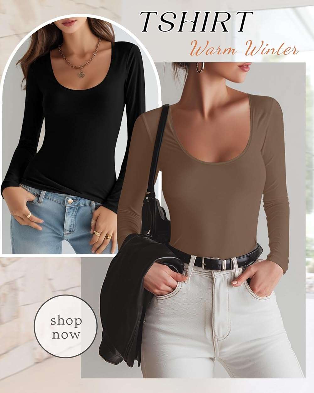 Riyiper 3 Pack Women's Scoop Neck Tops Long Sleeve Slim Fitted Shirts Casual Basic Tunic Fall Trendy Y2k Tight Tees - Image 4