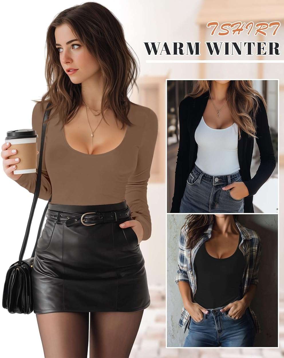 Riyiper 3 Pack Women's Scoop Neck Tops Long Sleeve Slim Fitted Shirts Casual Basic Tunic Fall Trendy Y2k Tight Tees - Image 6
