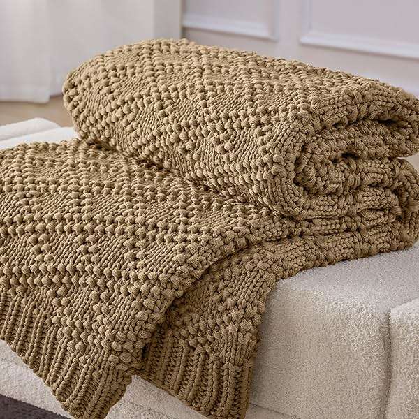 Anysay Knitted Weighted Blanket for Adult, Chunky Knit Weighted Throw for Sleep 60"*80" 20lbs, Cooling Breathable Machine Washable Fall Heavy Blanket for Room Decor (Beige, Queen) - Image 1