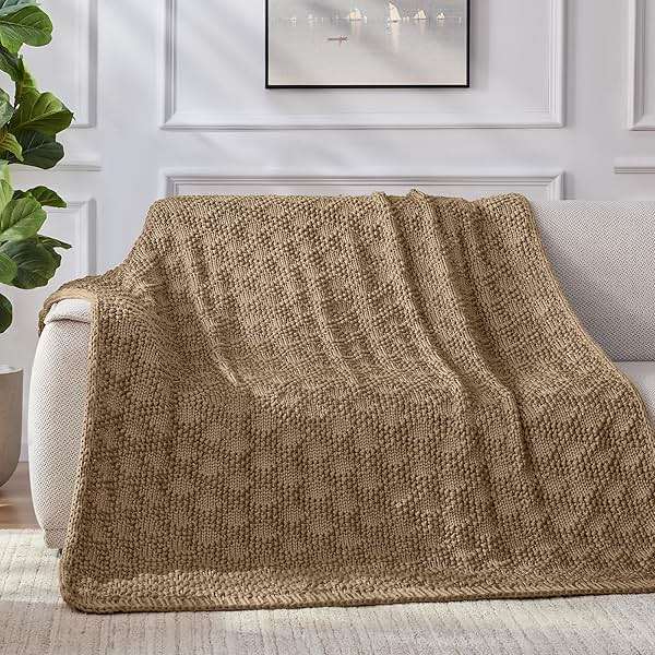 Anysay Knitted Weighted Blanket for Adult, Chunky Knit Weighted Throw for Sleep 60"*80" 20lbs, Cooling Breathable Machine Washable Fall Heavy Blanket for Room Decor (Beige, Queen) - Image 2
