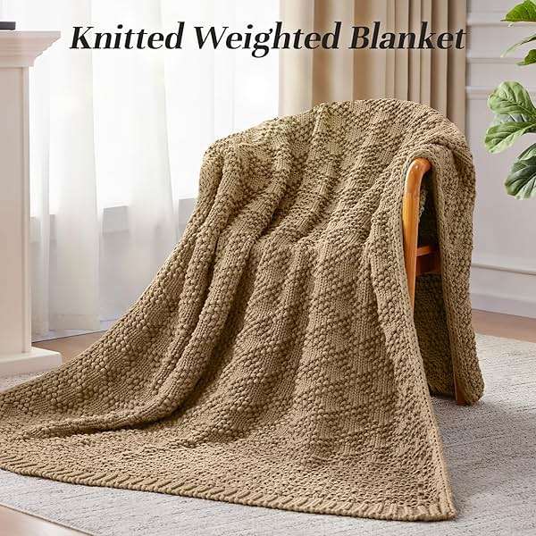 Anysay Knitted Weighted Blanket for Adult, Chunky Knit Weighted Throw for Sleep 60"*80" 20lbs, Cooling Breathable Machine Washable Fall Heavy Blanket for Room Decor (Beige, Queen) - Image 3