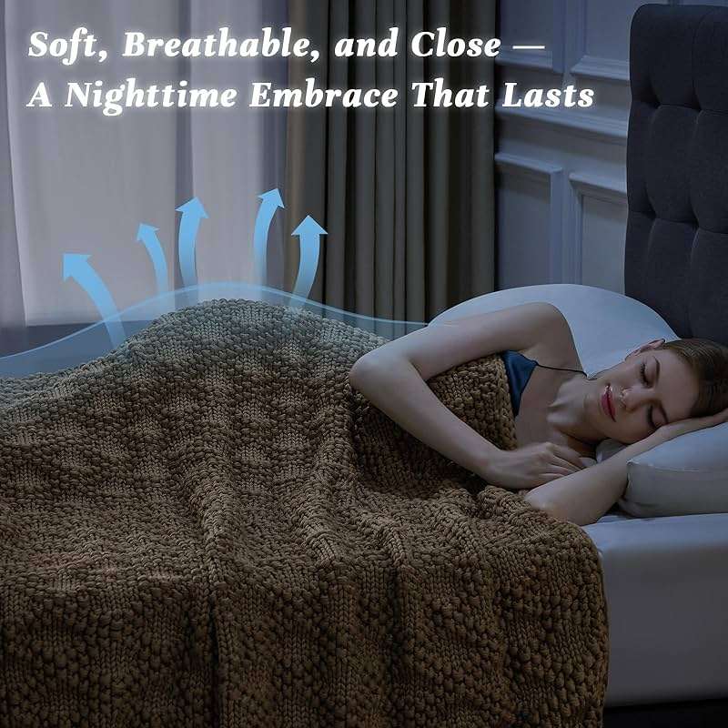 Anysay Knitted Weighted Blanket for Adult, Chunky Knit Weighted Throw for Sleep 60"*80" 20lbs, Cooling Breathable Machine Washable Fall Heavy Blanket for Room Decor (Beige, Queen) - Image 4