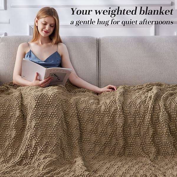 Anysay Knitted Weighted Blanket for Adult, Chunky Knit Weighted Throw for Sleep 60"*80" 20lbs, Cooling Breathable Machine Washable Fall Heavy Blanket for Room Decor (Beige, Queen) - Image 6