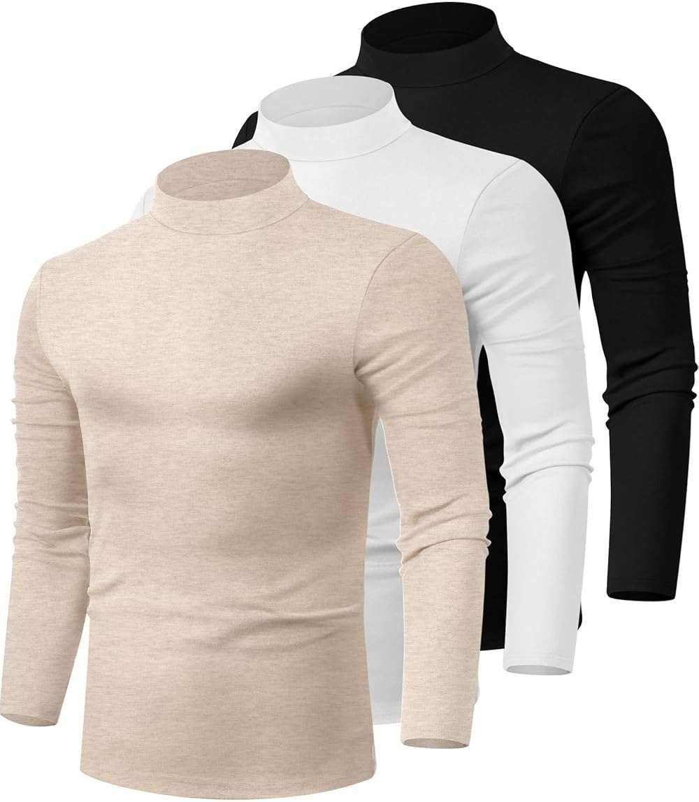 Riyiper 3 Pack Men's Mock Neck, Long Sleeve Cotton Turtleneck Tops Slim Fit Lightweight Pullover Casual Knit Sweaters - Image 1